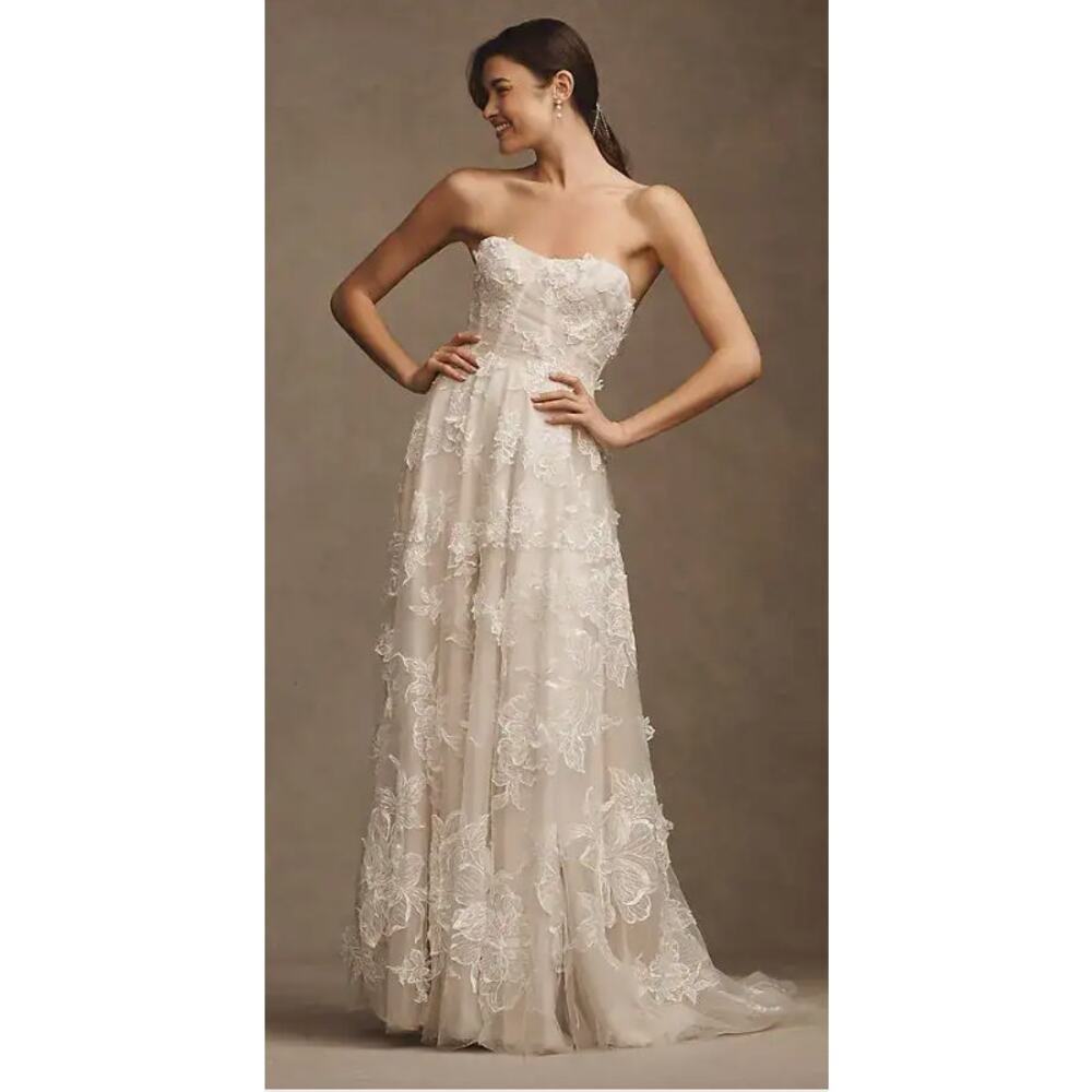 Watters Arien Wedding Dress 14 NWT Ivory 3D Floral Corset Bridal Gown